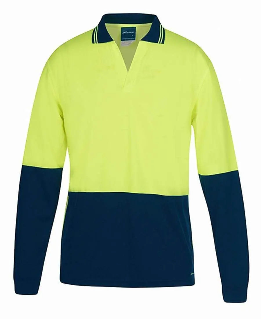 JB'S Hi-Vis Long Sleeve Non Button Polo 6HNBL Metro Workwear.